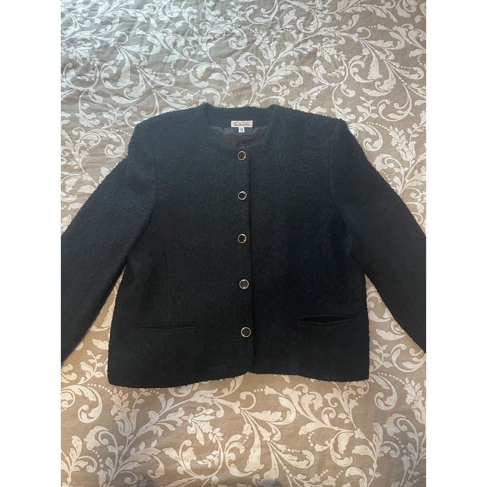 Vintage Talbots Scalloped 95% Wool Jacket Women's Size 18 Black Button Front